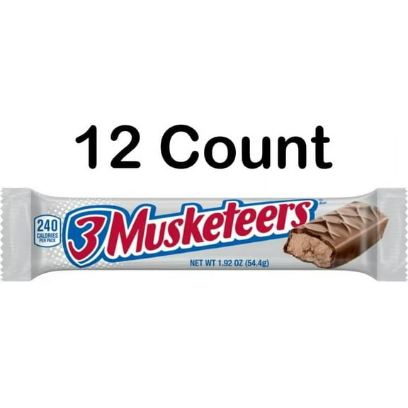 3 MUSKETEERS Candy Milk Chocolate Bars, Full Size, 1.92 oz Bar (Pack of 12) Box