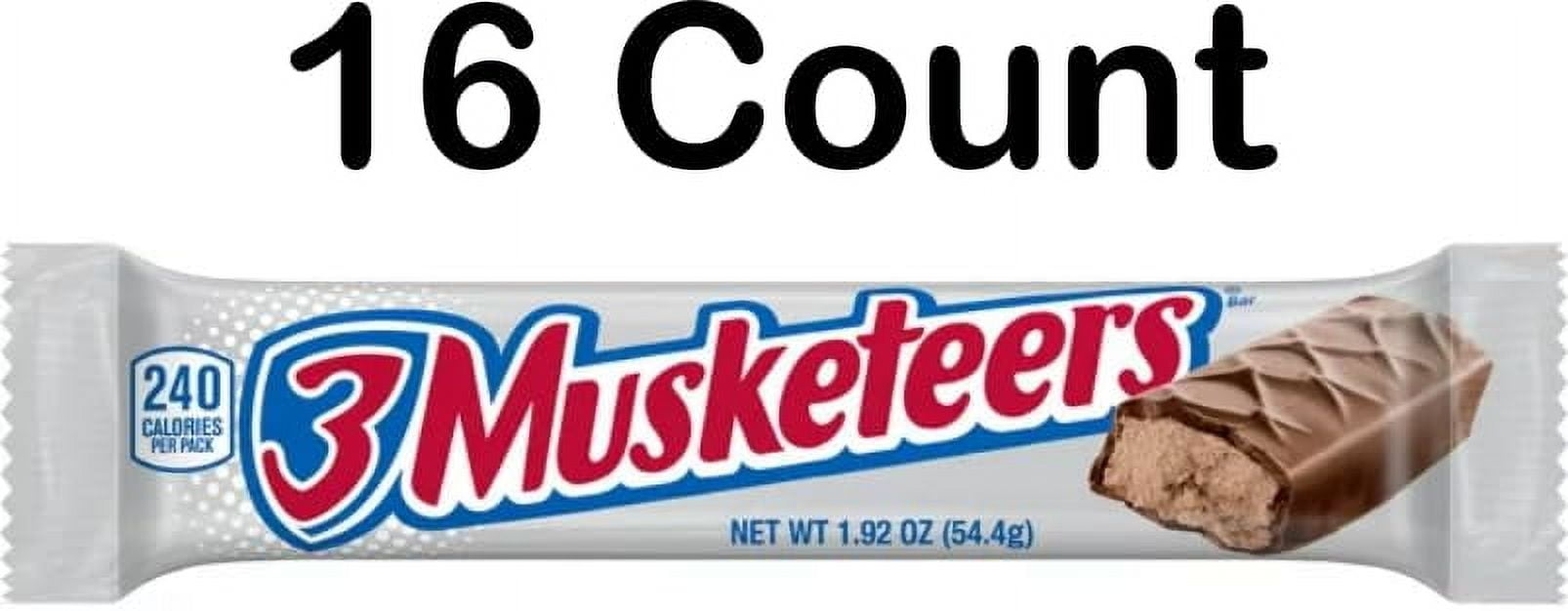 3 MUSKETEERS Candy Milk Chocolate Bars, Full Size, 1.92 oz Bar (Pack of 16) Box