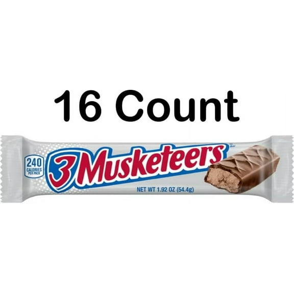 3 MUSKETEERS Candy Milk Chocolate Bars, Full Size, 1.92 oz Bar (Pack of 16) Box