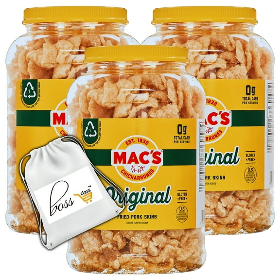 (3) Mac's Chicharrones Original Flavored Crispy Fried Pork Skins, 11oz Canisters Gluten-Free Keto Low Carb High Protein Food Home Party Gourmet Crunchy Treats Movie Snacks