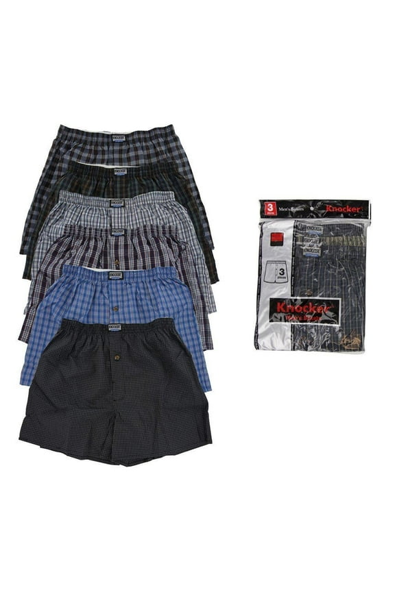 3 Men Knocker Boxer Trunk Plaid Shorts Underwear Lot Cotton Briefs Elastic Large