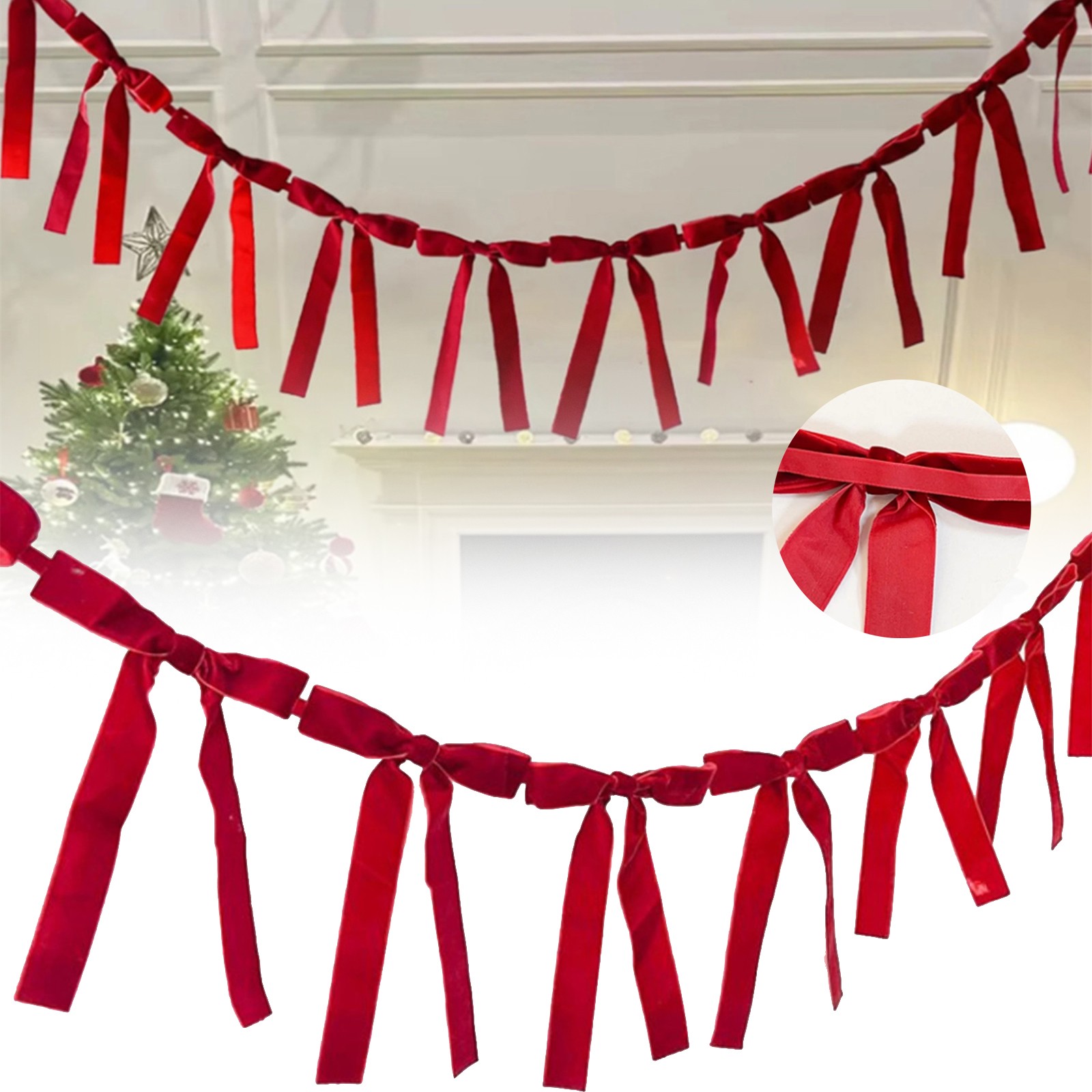 3 Meter Flocked Velvet Bow Ribbon Banner for Christmas Decorations ...