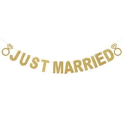 3 Meters JUST MARRIED Letter And Ring Design Glitter Paper Banners Bunting Garlands Photo Booth Props Wedding Signs For