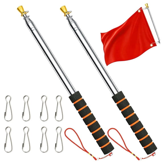 3 Meters Telescopic Flag Pole, Handheld Retractable Flagstick with 4 Clips, Anti-Slip Handle for Camping Guide Events