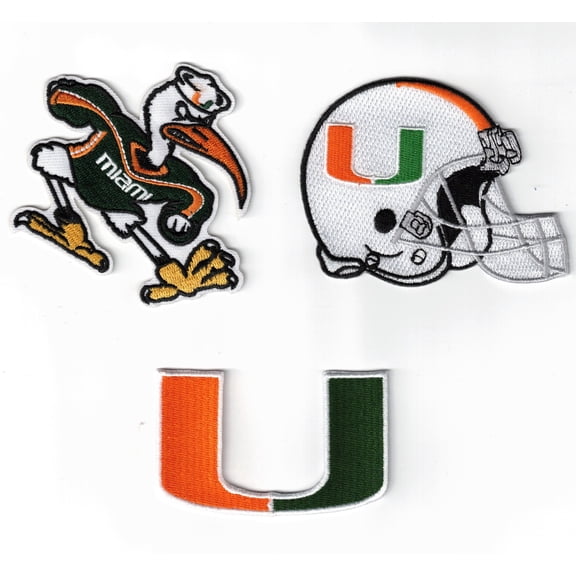 (3) Miami Hurricanes Tide Team Logo Embroidered 3in Iron On Patches