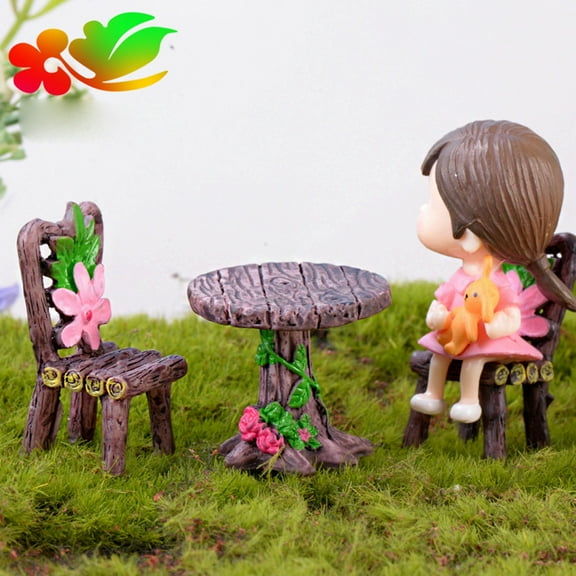 3×Micro Decoration Clearance! 3 Pieces Miniature Table and Chairs Set Garden Furniture Ornaments Mini Table