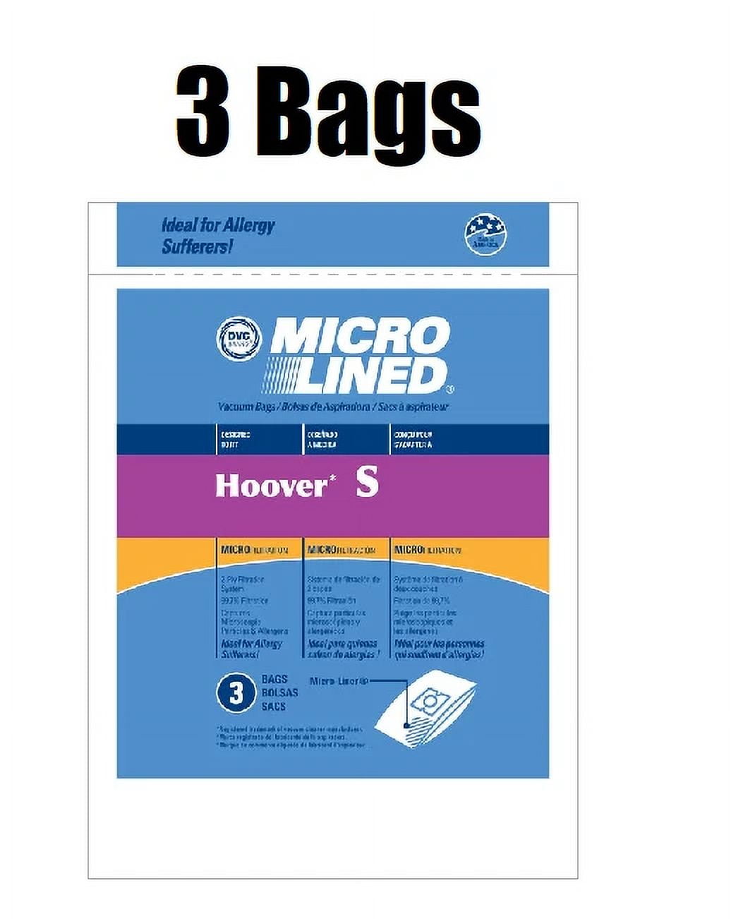 3 Microlined Vacuum Cleaner Bags For Hoover Type S Futura Spectrum Windtunnel