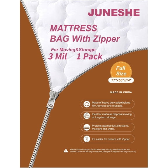 3 Mil Full Size Mattress Bag with Zipper for Storage Moving,Plastic Waterproof Mattress Protector Cover Moving Supplies