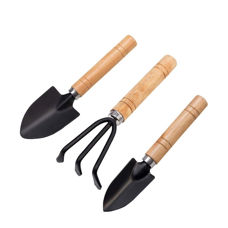 3 Mini Garden Tool Hand Planting Tools Small Shovel Rake Spade Wood