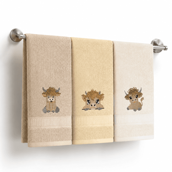 3 Mini Highland Cow Hand Towels For Bathroom Kitchen Decor
