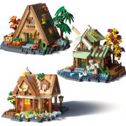 3 Mini Wooden Cabins Micro Building Blocks Toy Set, A-Frame House-Mountain Treehouse-Windfall Architecture Kit Not Compatible with Lego, Natural Construction Collection Gift for Adult, Teen2000+PCS