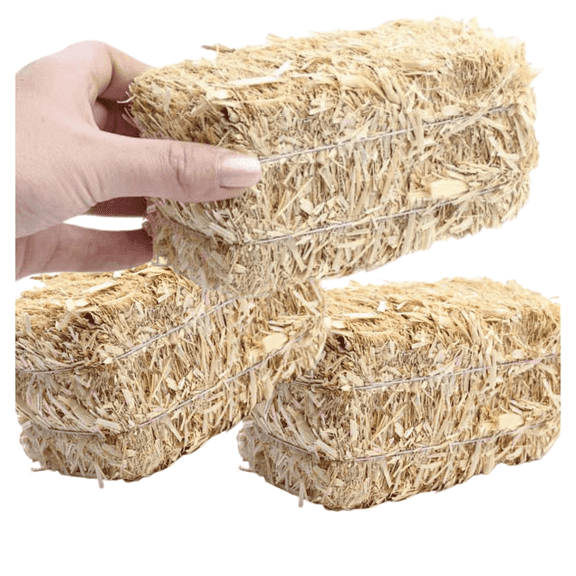 Factory Direct Craft Miniature Natural Straw Hay Bales, Set of 3, 5 Inch Fall Harvest Decorations