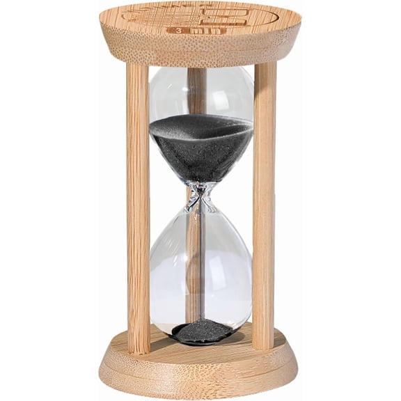 3 Minute Sand Timers, Wooden Mini Black Sand Hourglass for Classroom, 3 Min Bamboo Reloj De Arena, Small Sandglass Clock for Kitchen, Office, Game, Decor (Black)