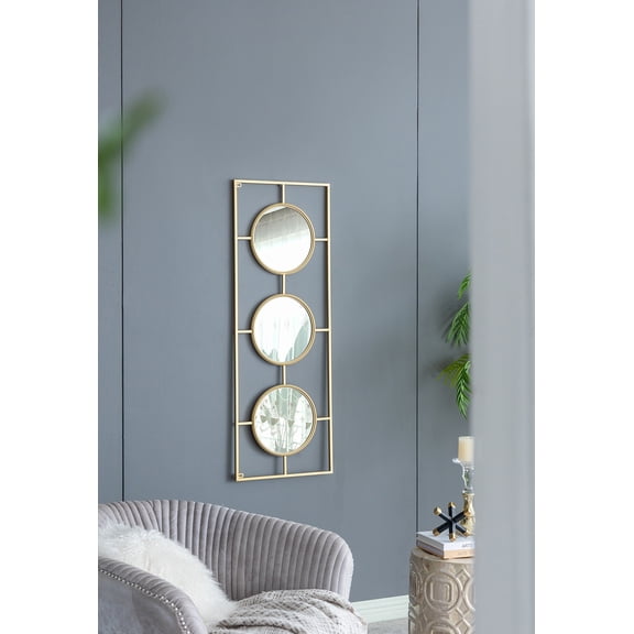 3 Mirror Piece Wall Mirror in Gold Rectangular Frame, Home Wall Decor for Bedroom Living Room, 43"x16"
