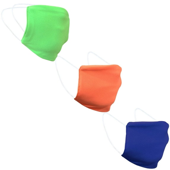 3 Mix PCs Easy to Wash Face Mask Light Weight Breathable Reuseable Washable (Neon Green, Neon Orange, Blue)