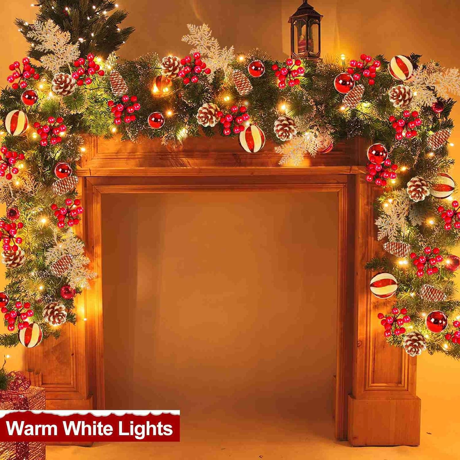 3 Mixed Lifelike Branches-9 Ft Prelit Christmas Garland 50 Warm White ...