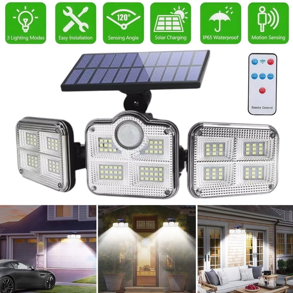 3Mode Solar Floodlight with PIR Sensor  Dimmable Sensor Control / Sensor Only / Always On, 122 LED, 2400mAh, 22% Solar Panel, IP65