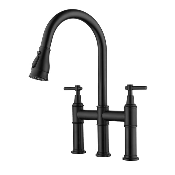 3 Modes Bridge Kitchen Faucet with Pull-Down Sprayer, 3-Hole High Arch Kitchen Sink Faucet with 360 Swivel Sprayer