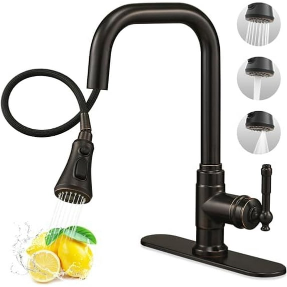 HOIGY Oil Rubbed Bronze Kitchen Faucet With Pull Down Sprayer - 3 Function High Arc Faucet For Farmhouse Sink (1 Or 3 Hole Installation)