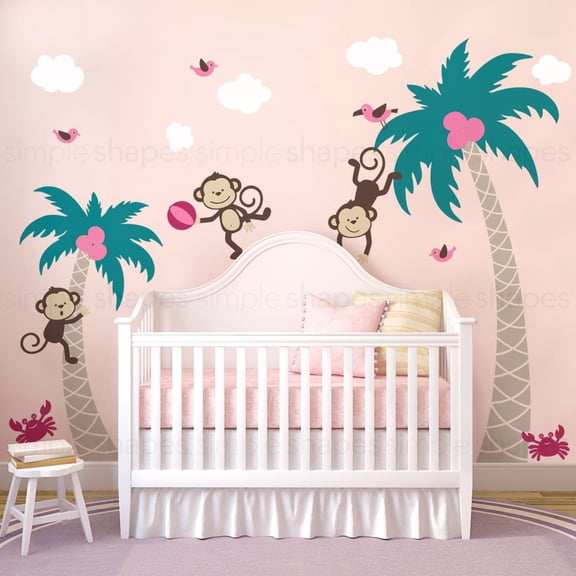 3 Monkeys with Palm Tree Wall Decal - Scheme B