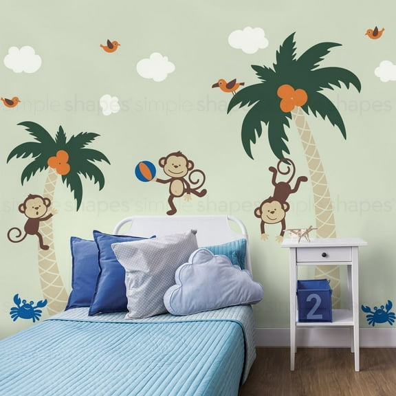 3 Monkeys with Palm Tree Wall Decal - Scheme C