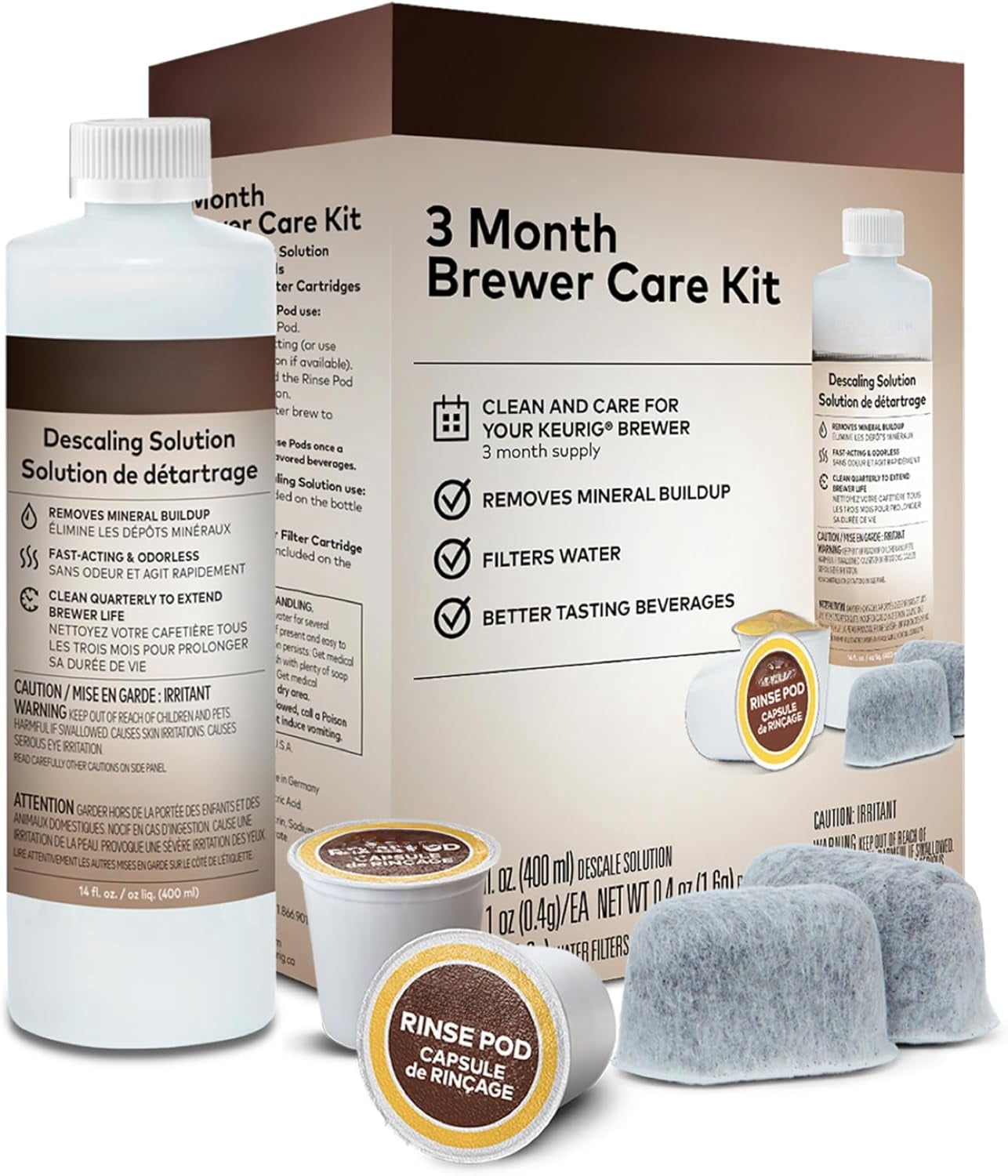 3-Month Brewer Maintenance Kit Includes Descaling Solution, Water Filter Cartridges & Rinse Pods, Compatible Classic/1.0 & 2.0 K-Cup Coffee Makers, 7 Count