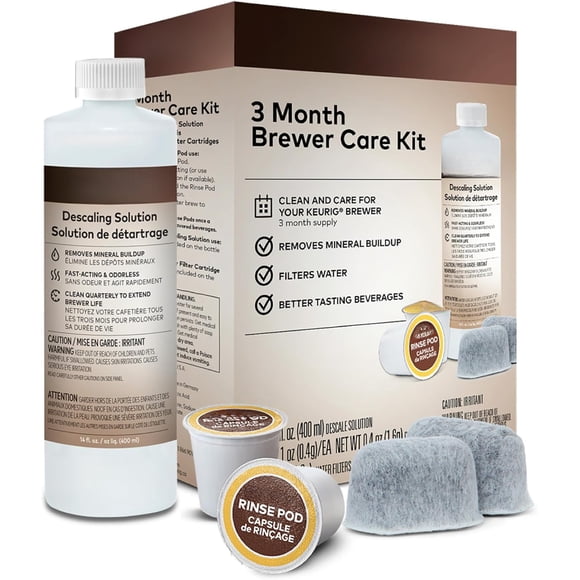3-Month Brewer Maintenance Kit Includes Descaling Solution, Water Filter Cartridges & Rinse Pods, Compatible Classic/1.0 & 2.0 K-Cup Coffee Makers, 7 Count