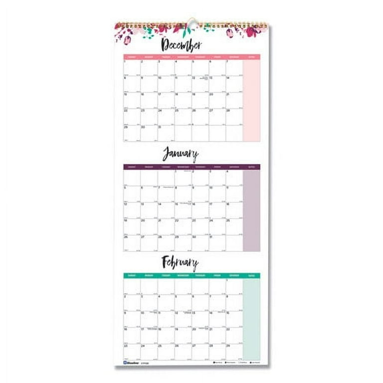 3-Month Wall Calendar, Colorful Leaves Artwork, 12.25 x 27, White/Multicolor Sheets, 14-Month (Dec to Jan): 2024 3-Month Wall Calendar, Colorful Leaves Artwork, 12.25 x 27, White/Multicolor Sheets, 14-Month (Dec to Jan): 2024