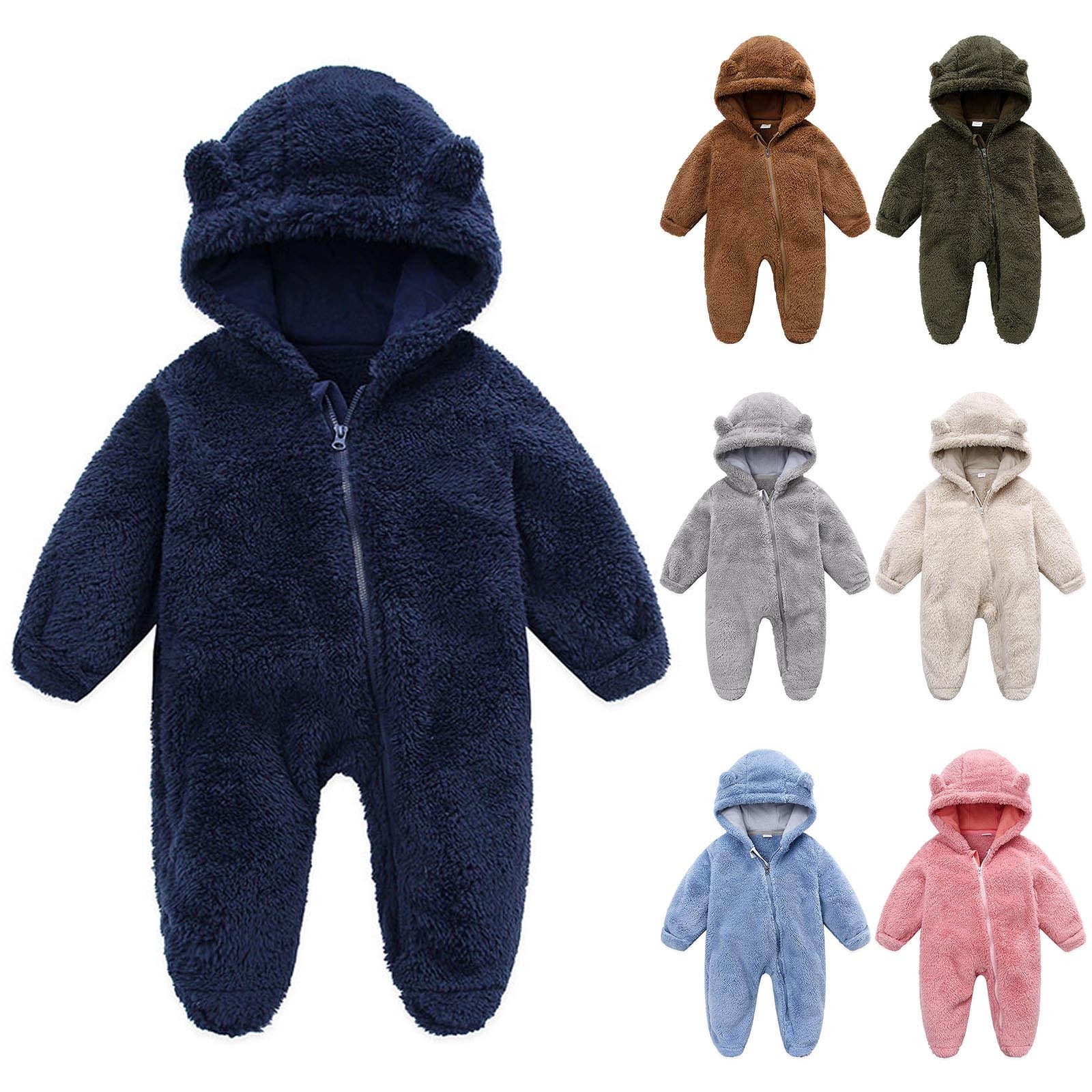 3 Months-12 Months Newborn Baby Fleece Footie Snowsuit,Hooded Fleece ...