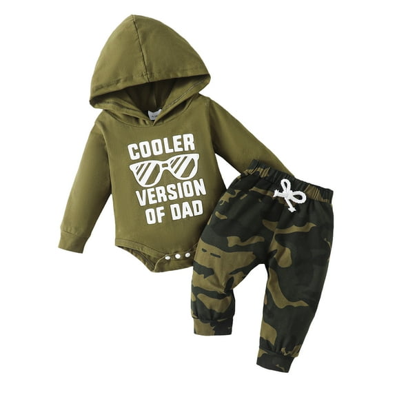 3 Months Baby Boys Clothes 6 Months Boys 2PCS Camo Hoodie Outfits Set Letter Print Newborn Boys Long Sleeve Top Pants Set Army Green