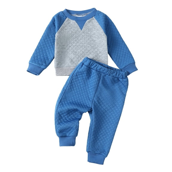 3 Months Baby Boys Clothes 6 Months Boys 2PCS Fall Winter Outfits Set Round Neck Infant Boys Long Sleeve Top Pants Set Blue