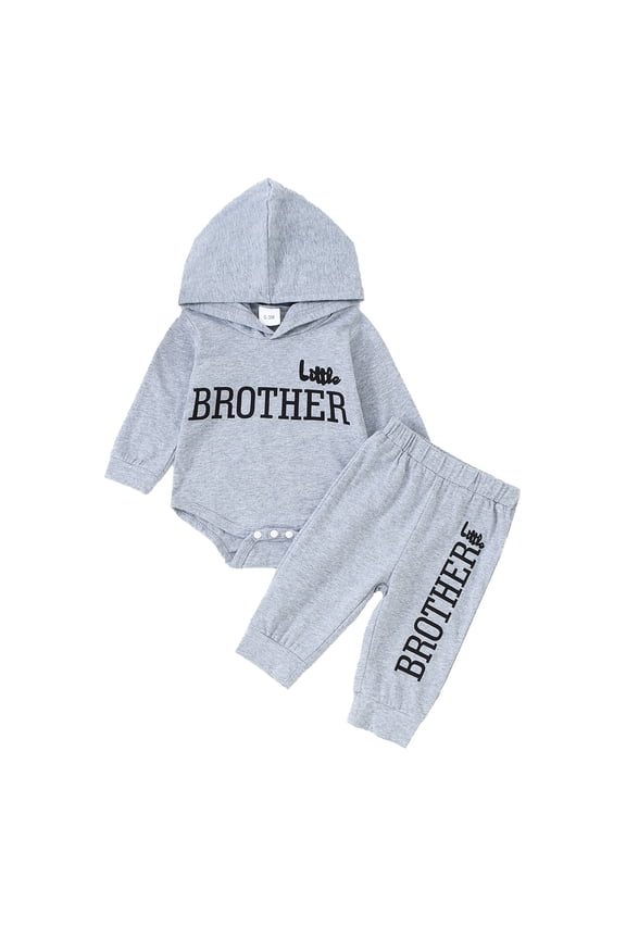 3 Months Baby Boys Clothes 6 Months Boys 2PCS Hoodie Romper Outfits Set Letter Print Newborn Boys Long Sleeve Top Pants Set Gray