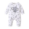 thumbnail image 1 of 3 Months Baby Boys Romper 6 Months Boys One-piece Bodysuit Cute Elephant Print Newborn Boys Long Sleeve Bodysuit White, 1 of 6