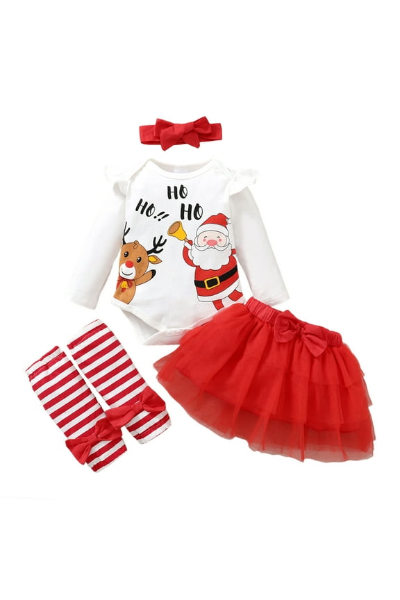3 Months Baby Girls Clothes 6 Months Girls Christmas Outfits Set Letter Print Newborn Girls Long Sleeve Top Skirt Set with Stocking Red
