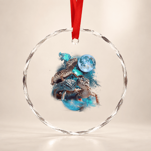 3 Moon Gecko Reptile Leopard Lizard Geckos Glass Ornament