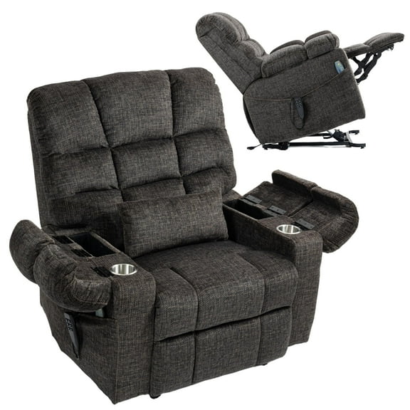 3-Motor Lift Chair with Adjustable Seat Height Zero Gravity Lay Flat Recliner with Heat Massage - Flip Arm Storage Cup Holders - Power Lift Recliner for Elderly Adult