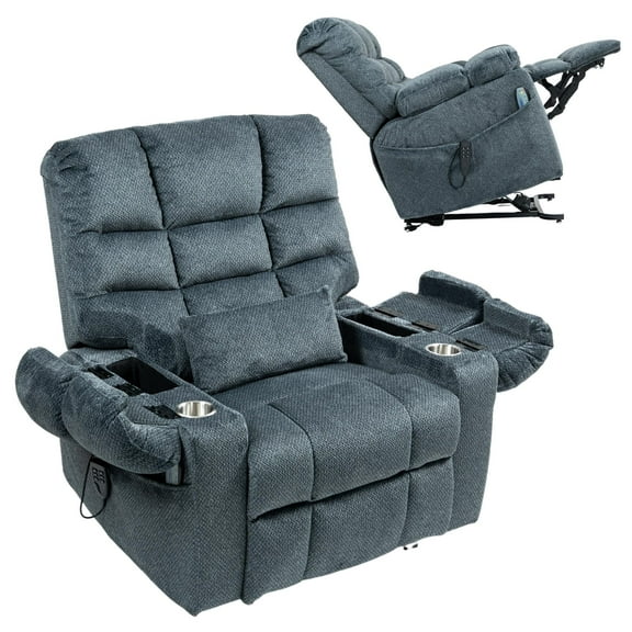 JUUXO Zero Gravity Lift Recliner Adult, Three Motor Zero Gravity Reciner with Adjustable Seat Height, Chenille, Indoor Recliners with Heated Massage, Navy Blue