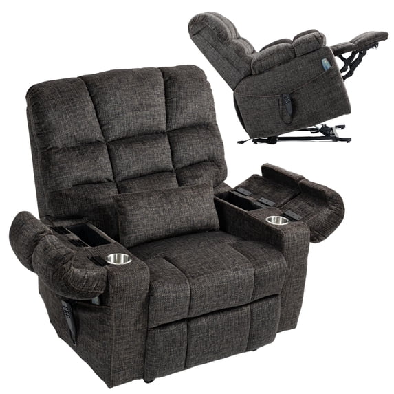 3-Motor Lift Chair with Adjustable Seat Height Zero Gravity Recliner with Heat Massage, Lay Flat Recliner with Arm Storage Cup Holders - Power Lift Recliner for Elderly Adult