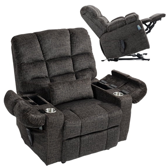 3-Motor Lift Chair with Adjustable Seat Height Zero Gravity Recliner with Heat Massage, Lay Flat Recliner with Arm Storage Cup Holders - Power Lift Recliner for Elderly Adult