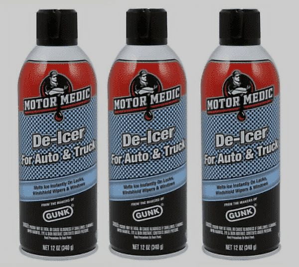 3 ~ Motor Medic Gunk Windshield De-Icer Aerosol 12 oz Use on Windshield \u0026 Locks