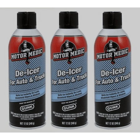 3 ~ Motor Medic Gunk Windshield De-Icer Aerosol 12 oz Use on Windshield & Locks