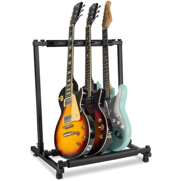 3 Multi Guitar Stand Rack with Folding Design, Multiple Guitars Stand,Portable Black Guitar Holder, Black Guitar Display Holder for Guitar & Bass,Studio & Home (3 Guitars)