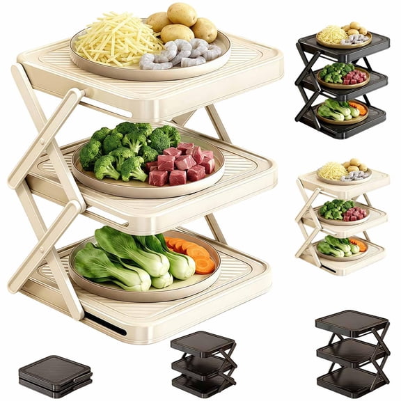 3-Multi-Layer Dish & Prep Tray Storage Rack, Easy to Store, Space-Saving, Plate Display Rack for Kitchen Cooking