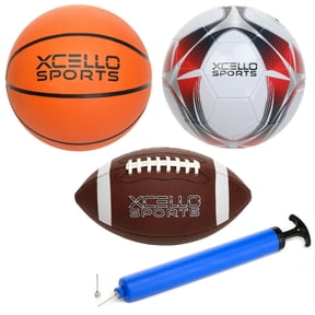 3 Multi Sport Ball Set - Includes Size 5 Soccer Ball - Official B7 Basketball - Junior Football - Ball Pump