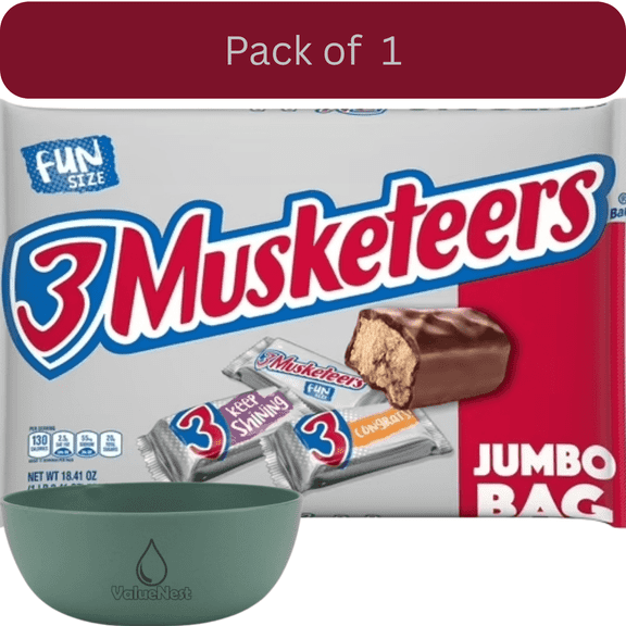 3 Musketeers Fun Size Milk Chocolate Candy Bars  18.41oz with Bowl by Value Nest