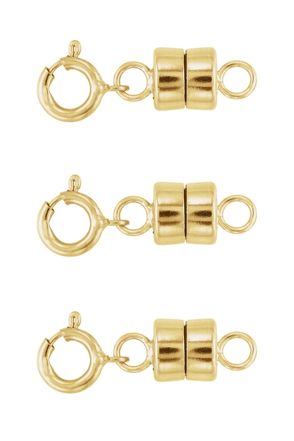 3 - NEW 14K Yellow Gold Filled Round Magnetic Clasp with Spring Ring For Necklaces, Bracelets, And Anklets.