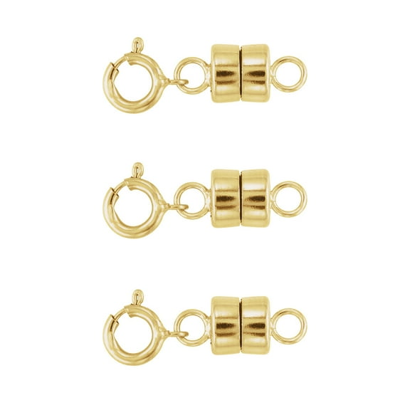 3 - NEW 14K Yellow Gold Filled Round Magnetic Clasp with Spring Ring For Necklaces, Bracelets, And Anklets.