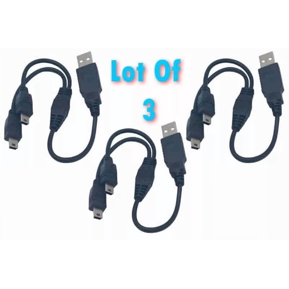 3 NEW Dual Y MINI USB Splitter Charge Cable Power up to Two MINI USB Devices 11"