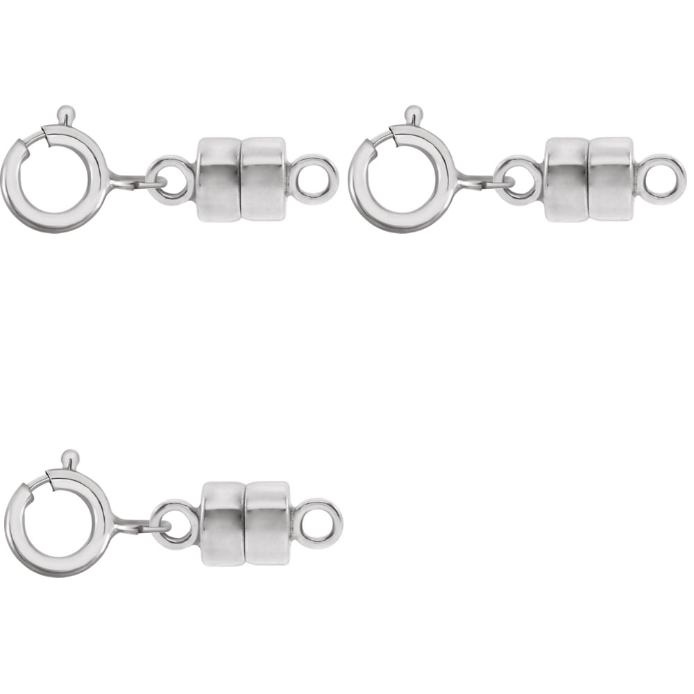 3 - NEW SOLID 14K White Gold Round Magnetic Clasp w/ 14K White Gold 5mm Spring Ring Clasp For Necklaces, Bracelets, And Anklets.