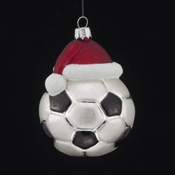 KSA Set of 8 Noble Gems Soccer Ball With Santa Hat Glass Christmas Ornaments 3"